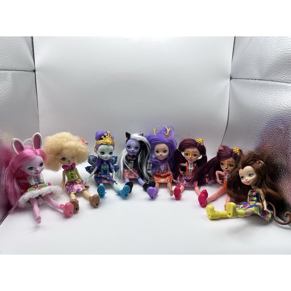 Enchantimals Doll Lot of 8 - Fox Bunny Skunk Peacock Deer Sheep Monkey